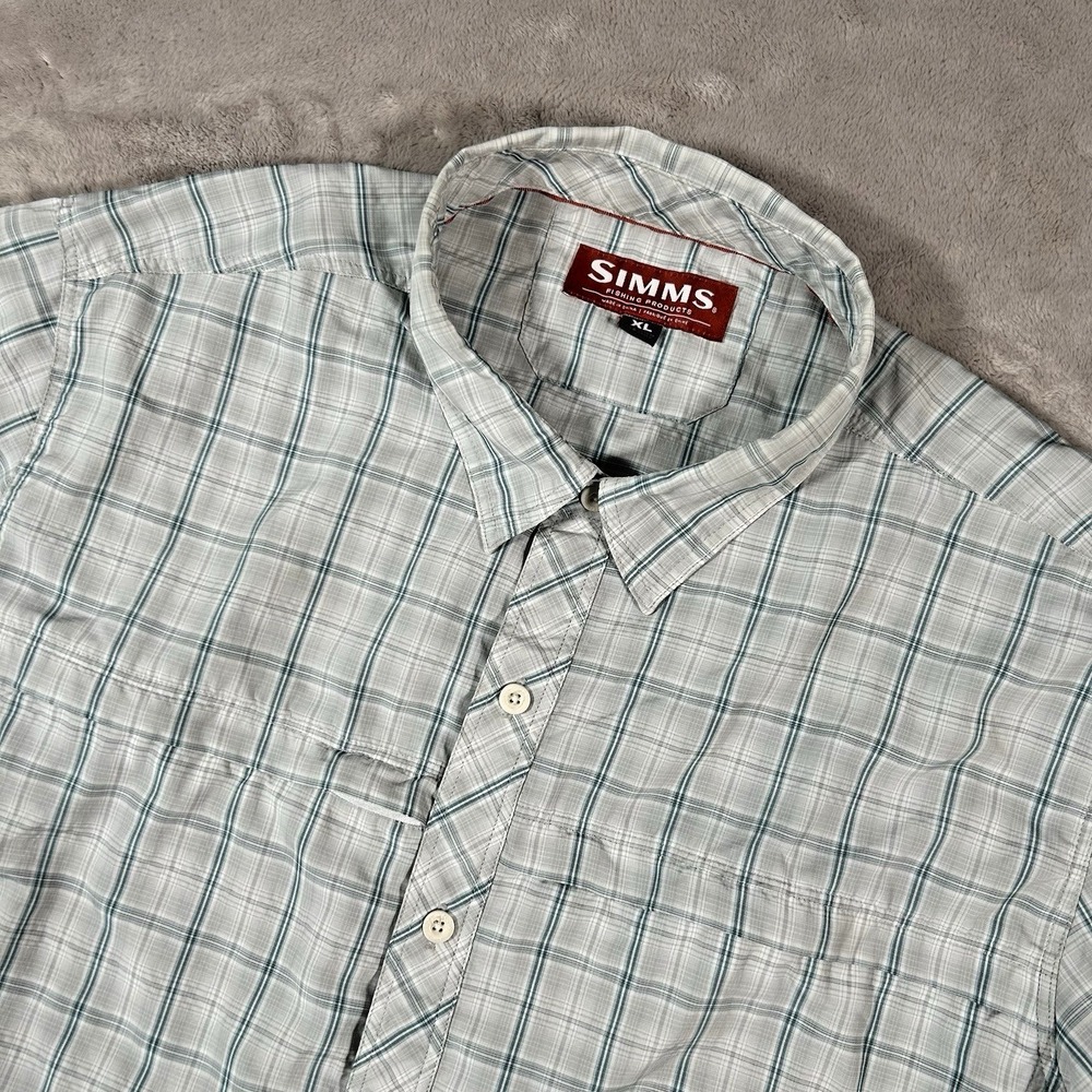 Simms Stone Cold Shirt Mens XL Plaid UPF 50 Ripstop Zip Pockets Fishing Vented